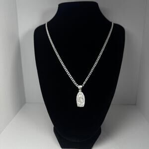 Sterling Silver Our Lady of Guadalupe Pendant Necklace 925 Mexico Curb Chain 23"